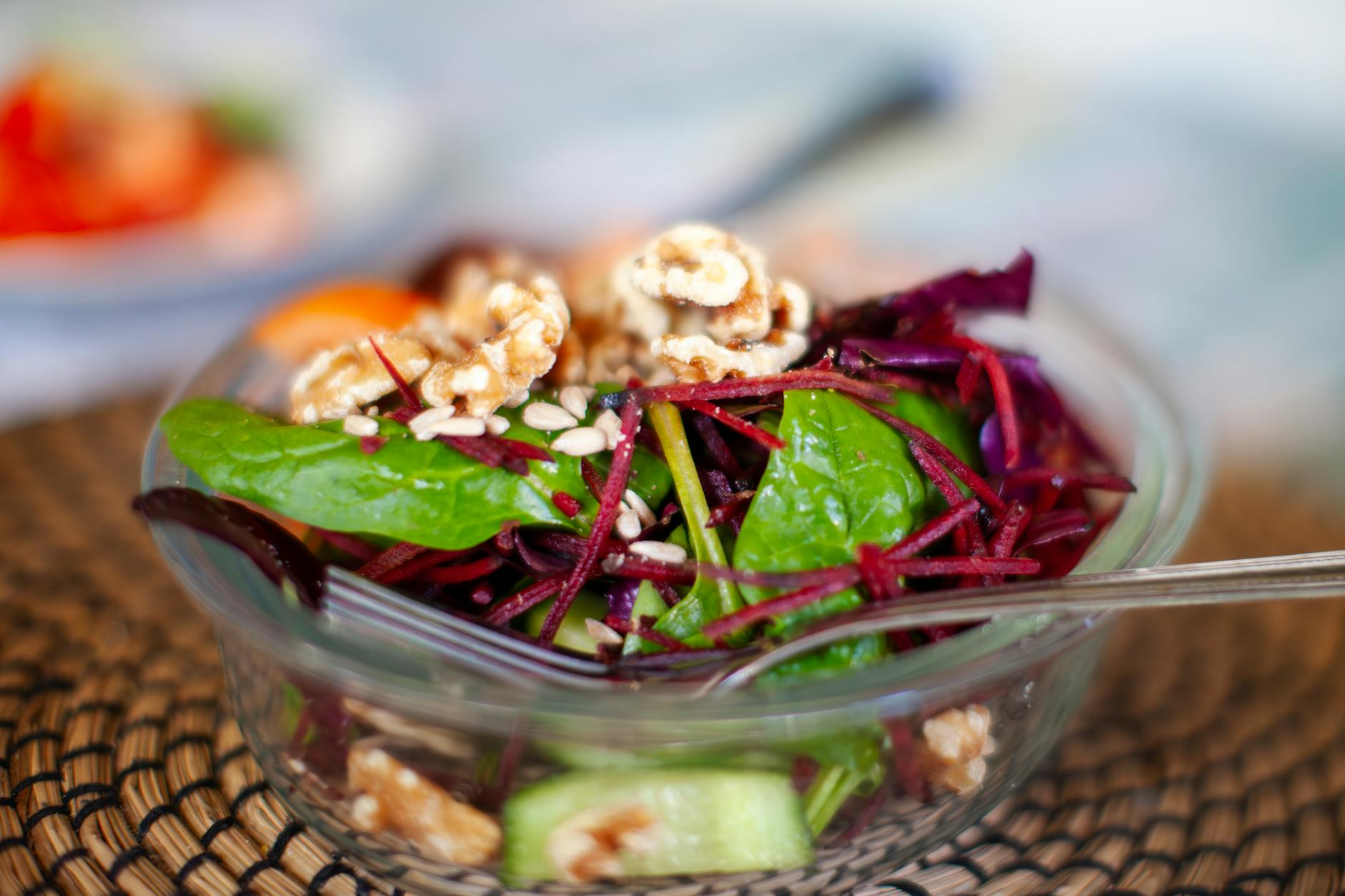 A plate of leafy greens, beetroot, beans and grilled fish — the everyday ingredients of a blood-pressure-friendly meal